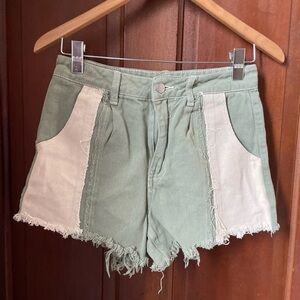 Shein women's small green / cream denim shorts